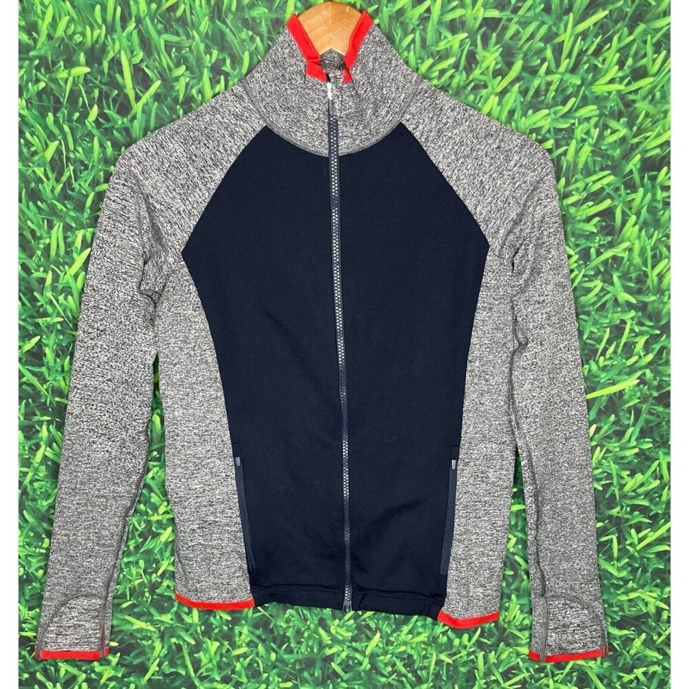 Athleta Andes Hybrid Fitted Jacket Women’s Small Heather Gray Blue Red